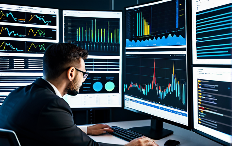 A focused male cybersecurity analyst in professional business attire, sitting at a sleek, ergonomic desk in a modern Security Operations Center (SOC). He is looking at multiple computer screens displaying complex data visualizations, charts, and key performance indicators (KPIs) related to cybersecurity metrics like MTTD and MTTR. The background is a clean, high-tech office environment with blurred server racks and network diagrams. Perfect anatomy, correct proportions, natural pose, well-formed hands, proper finger count, natural body proportions. Professional photography, high-resolution, sharp focus, clean composition. Safe for work, appropriate content, fully clothed, professional dress, family-friendly.